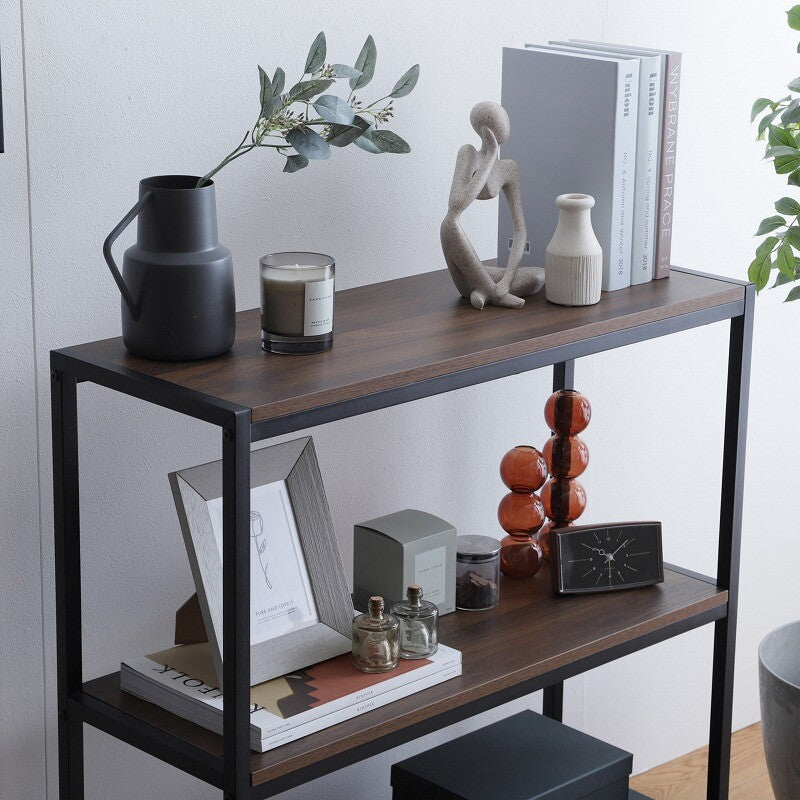 レトロモダン木製天板スチールフレーム3段ラック | 見せる収納で雰囲気
