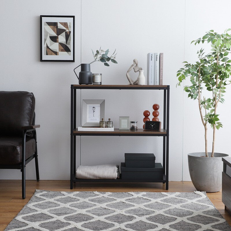 レトロモダン木製天板スチールフレーム3段ラック | 見せる収納で雰囲気