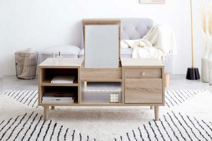 北欧ナチュラル木製収納付き付きドレッサーテーブル | 多機能で省