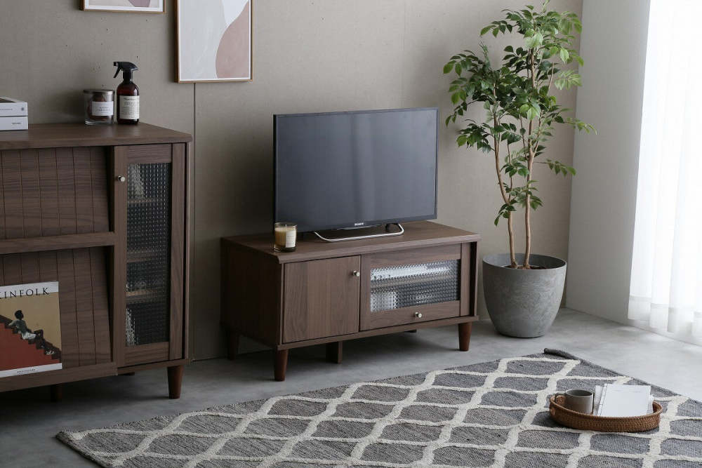 モダン木製ガラス扉付きテレビ台 | 洗練されたデザインと豊富な収納力