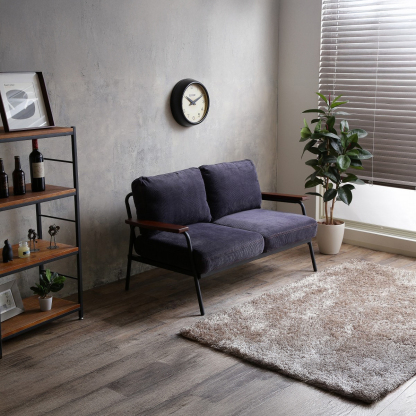 レトロモダン木肘2人掛けソファ