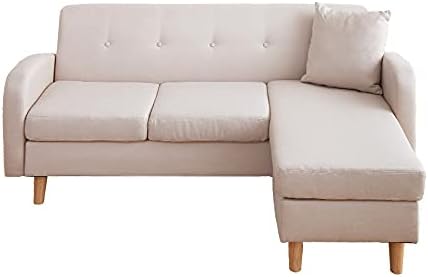 北欧モダン天然木脚3人掛けファブリックカウチソファ | 家族で