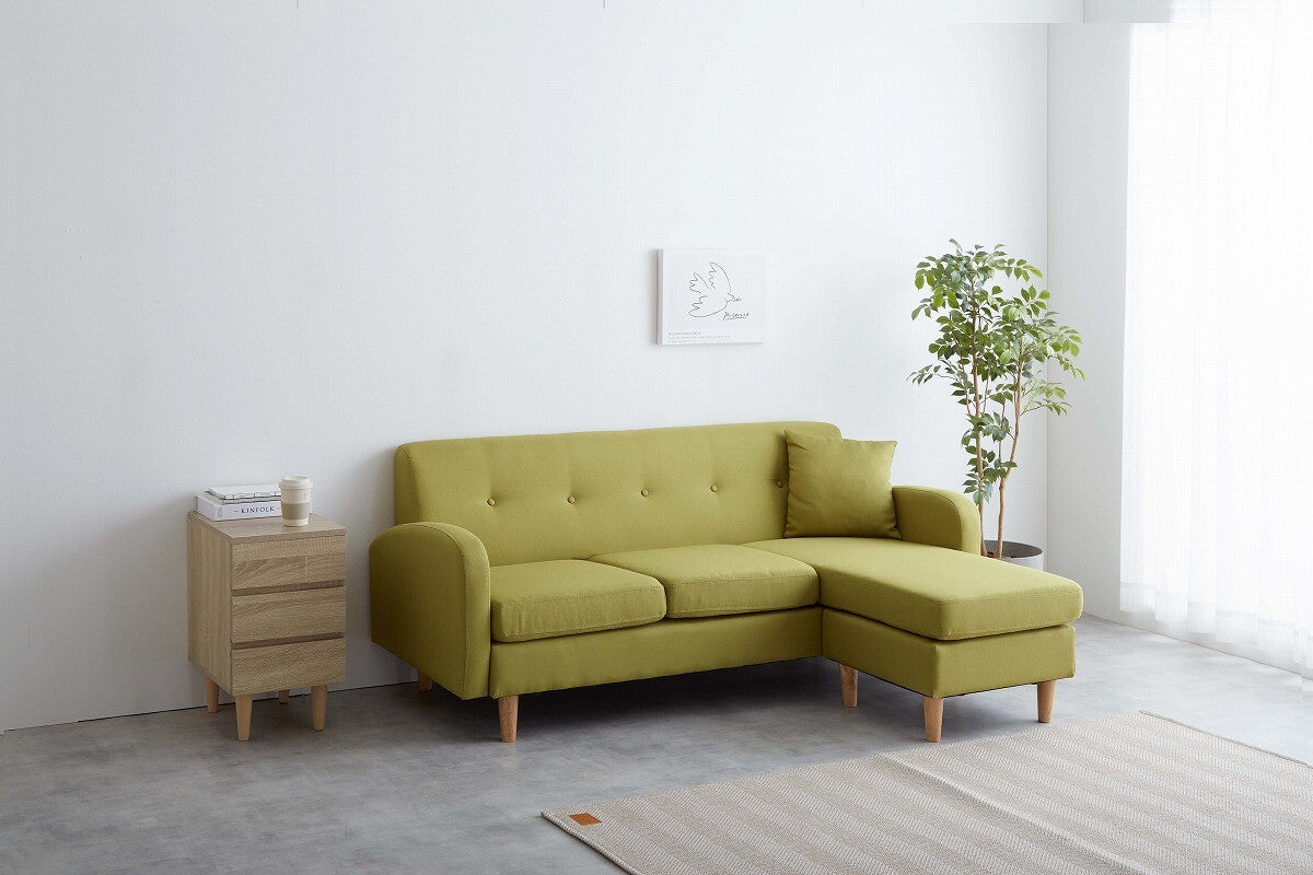 北欧モダン天然木脚3人掛けファブリックカウチソファ | 家族で