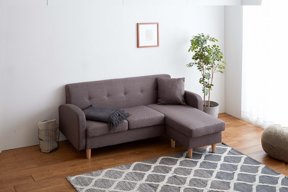 北欧モダン天然木脚3人掛けファブリックカウチソファ | 家族で