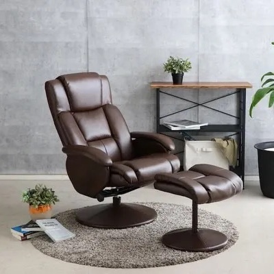 ダークブラウン レザー リクライニングチェア こだわりのデザイン 本革仕様 オットマン付きリクライニングチェア