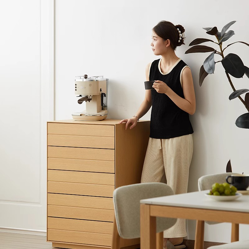 Woody Select天然木シンプル5段キャビネット