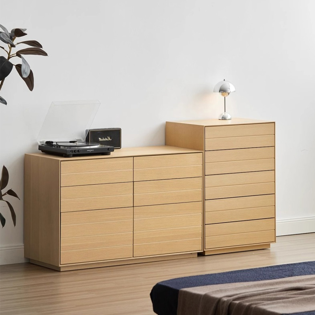 Woody Select天然木シンプル5段キャビネット