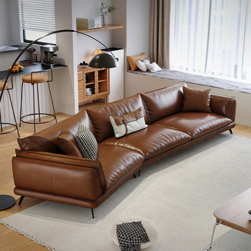 クラシックレザーワイドリビングソファ