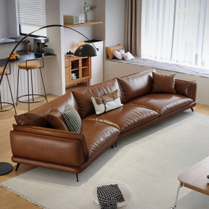 クラシックレザーワイドリビングソファ