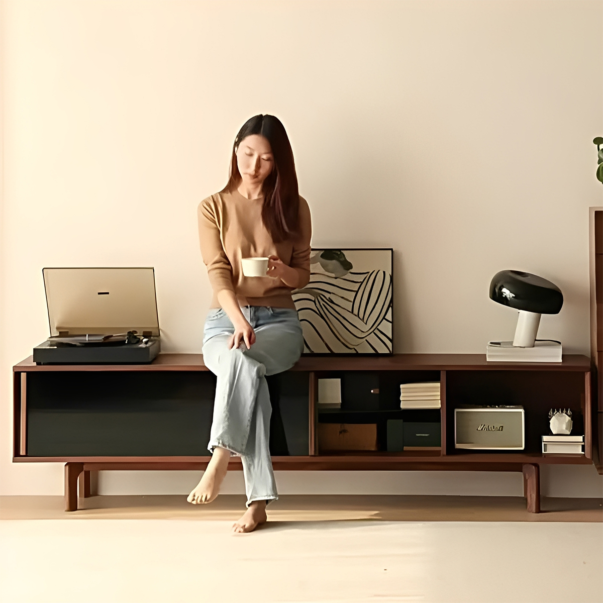 ブラックウォールナット材 スライドガラステレビボード