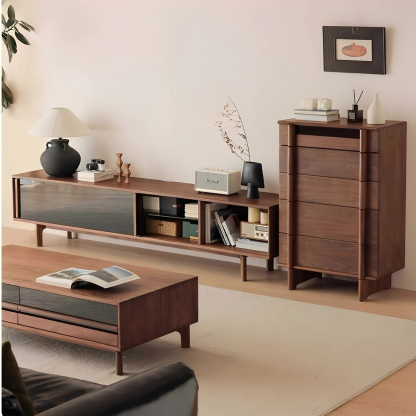 ブラックウォールナット材 スライドガラステレビボード