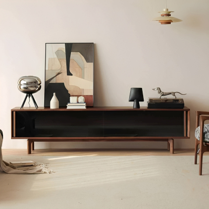 ブラックウォールナット材 スライドガラステレビボード