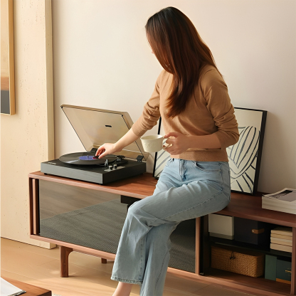 ブラックウォールナット材 スライドガラステレビボード