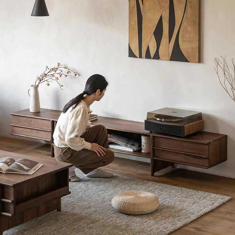 ブラックウォールナット材 レトロ調テレビボード