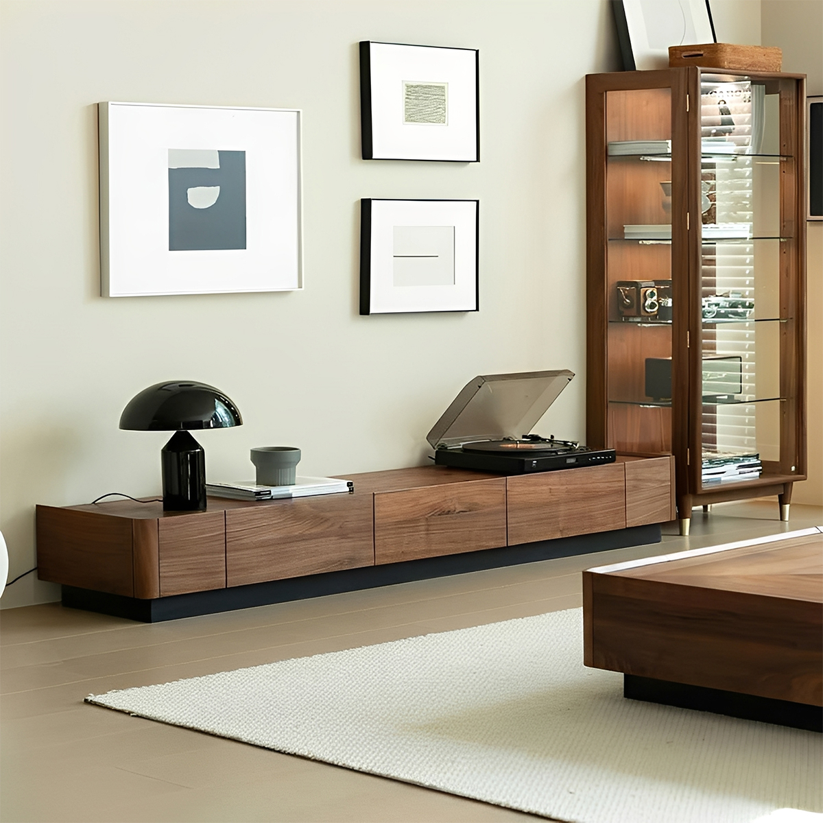 ブラックウォールナット材 シンプルテレビキャビネット