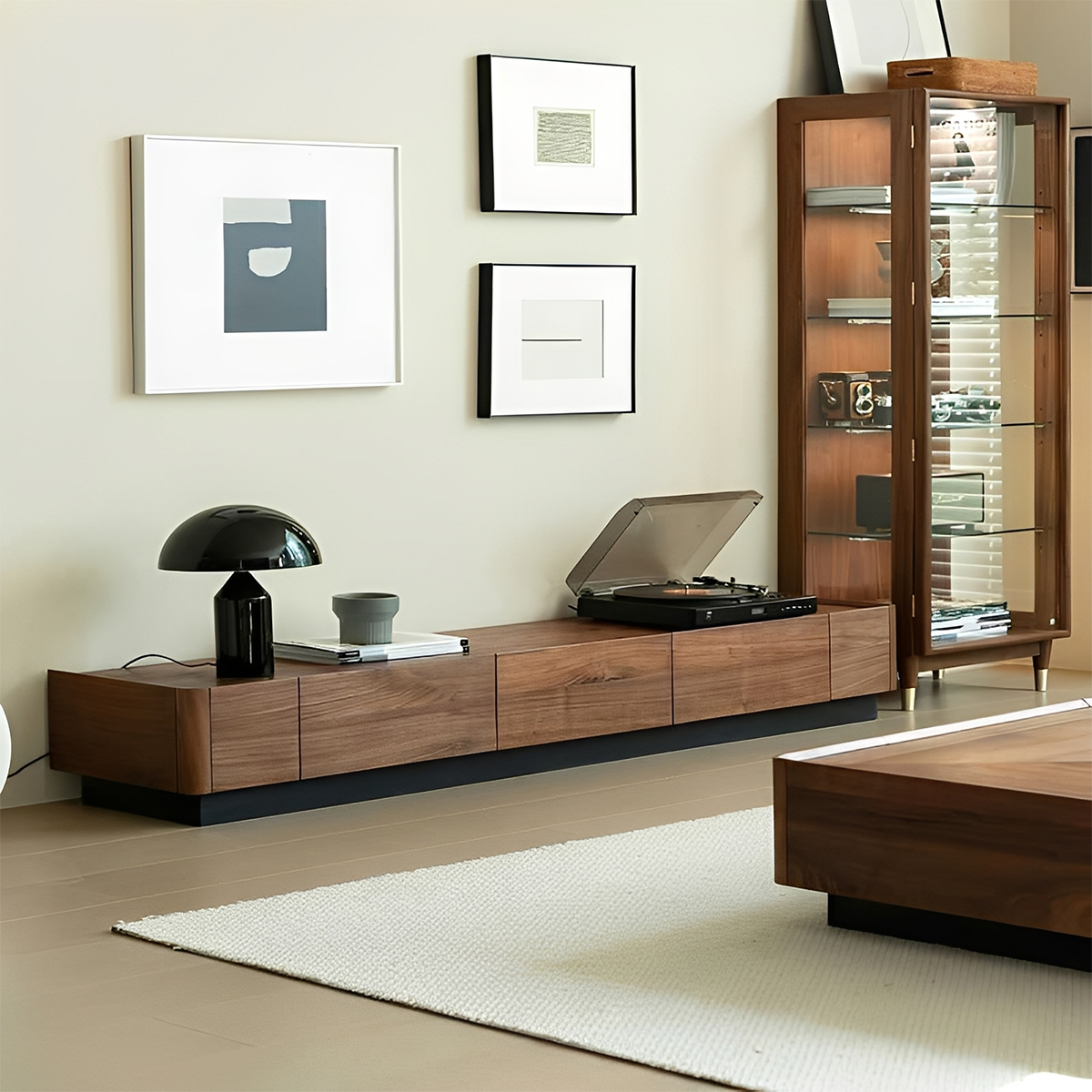 ブラックウォールナット材 シンプルテレビキャビネット