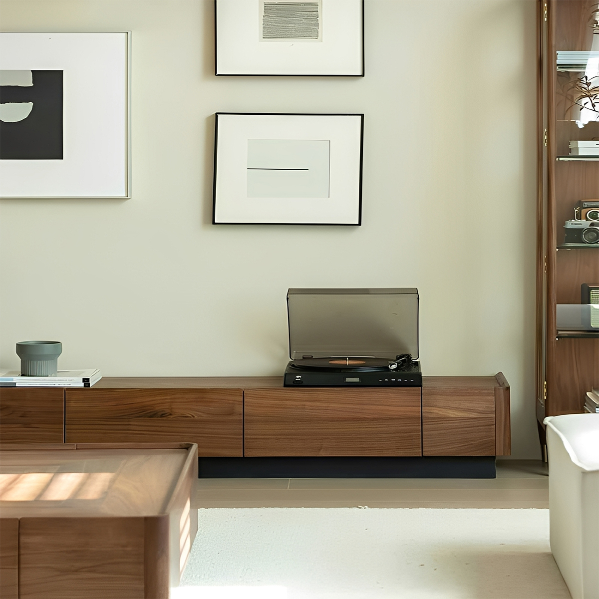 ブラックウォールナット材 シンプルテレビキャビネット