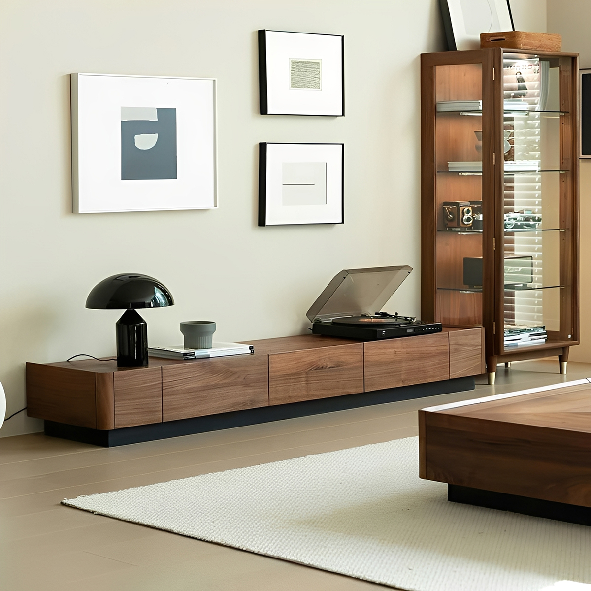 ブラックウォールナット材 シンプルテレビキャビネット