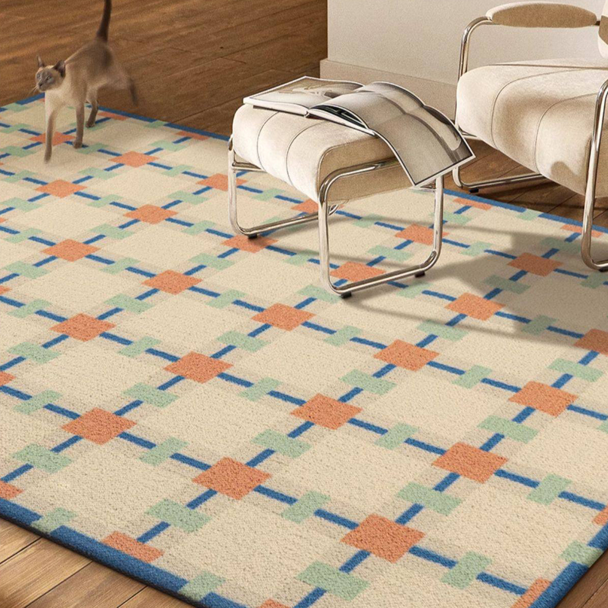 青緑とオレンジの不規則ラグ ペル ウール ラグ 600 | 家具・インテリア a.depeche(アデペシュ)