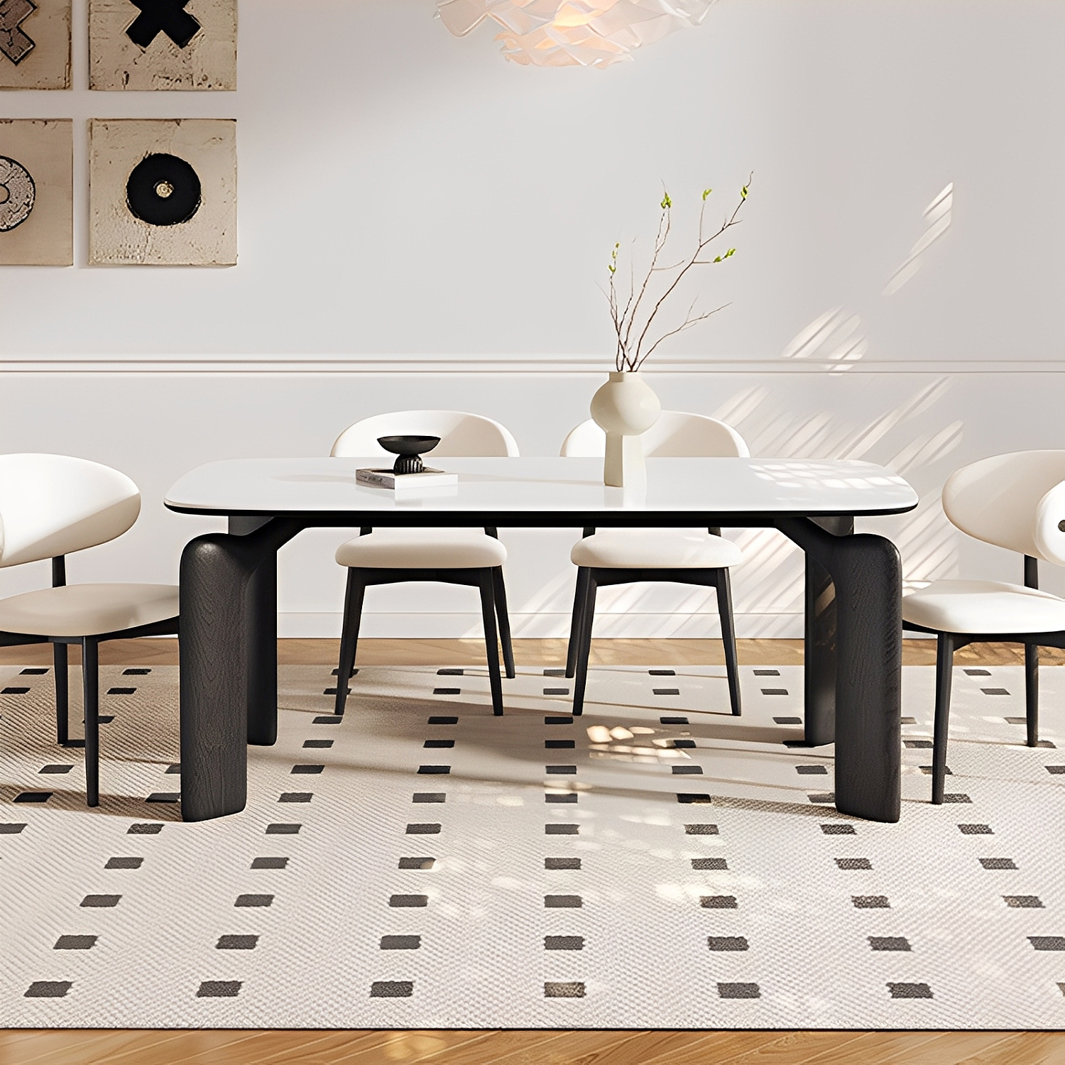 レトロ調セラミック天板ダイニングテーブル