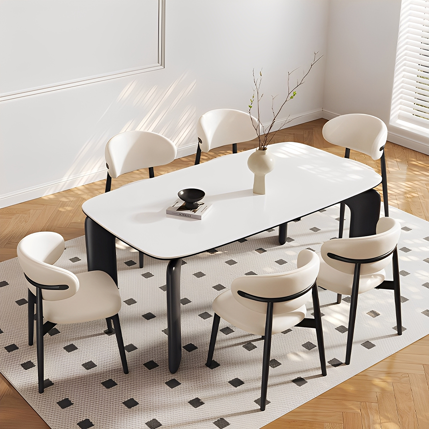 レトロ調セラミック天板ダイニングテーブル