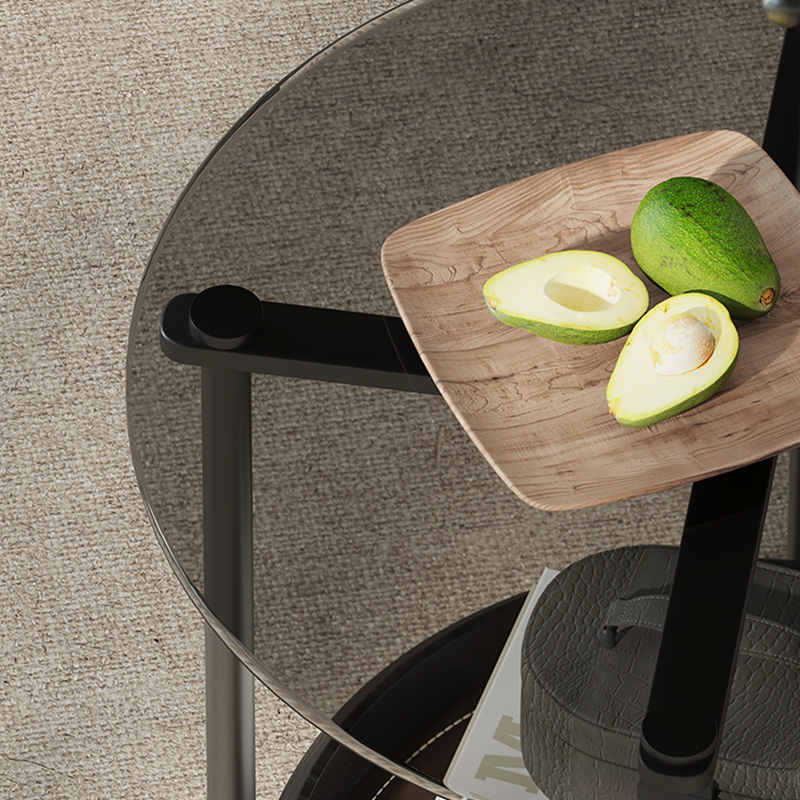 キャスター付きガラステーブル