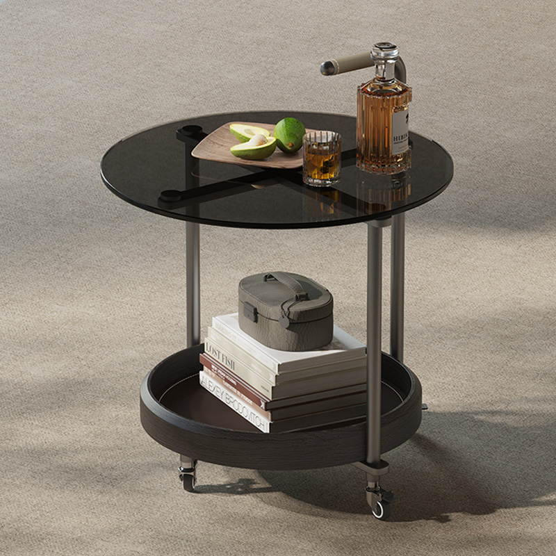 キャスター付きガラステーブル