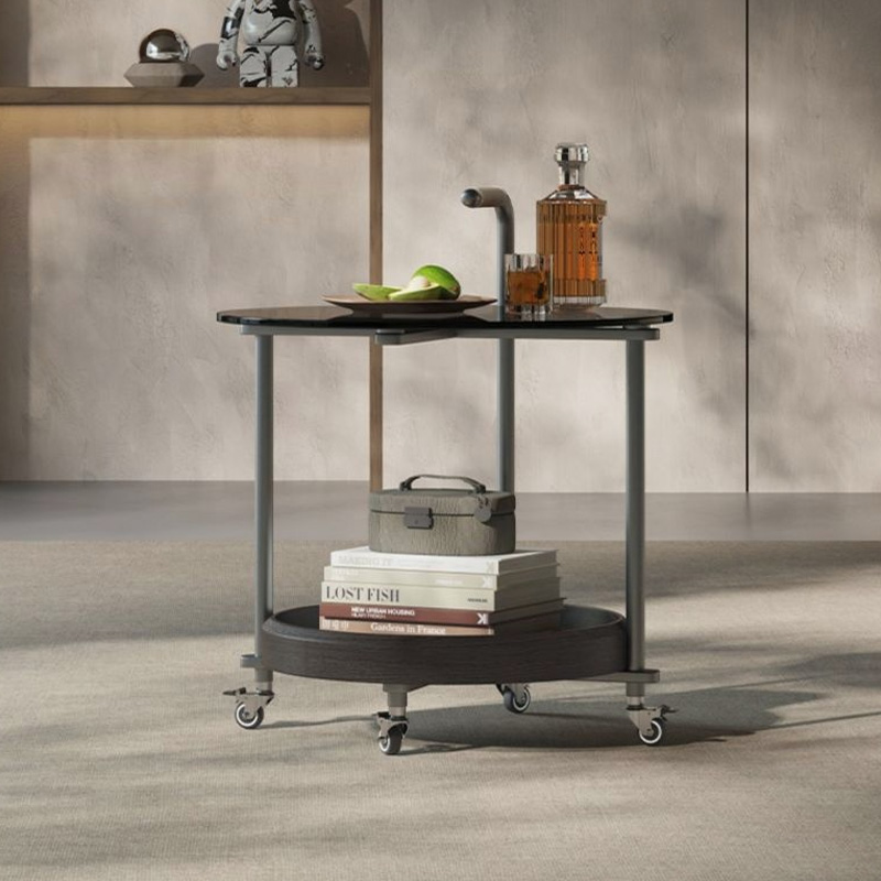 キャスター付きガラステーブル