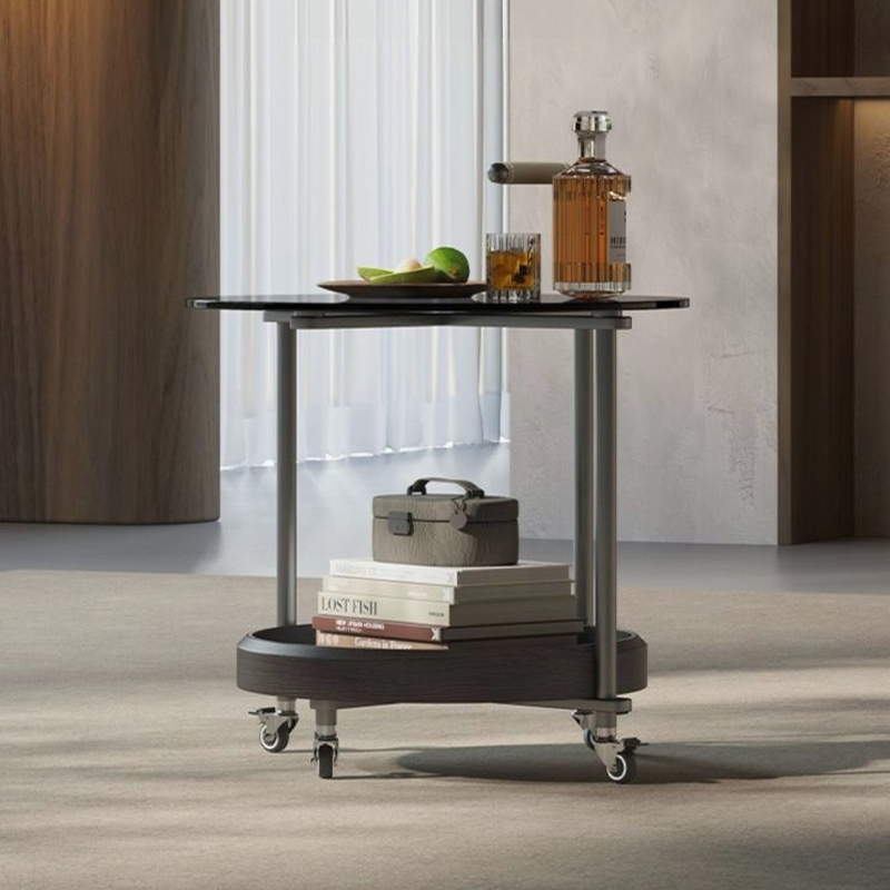 キャスター付きガラステーブル