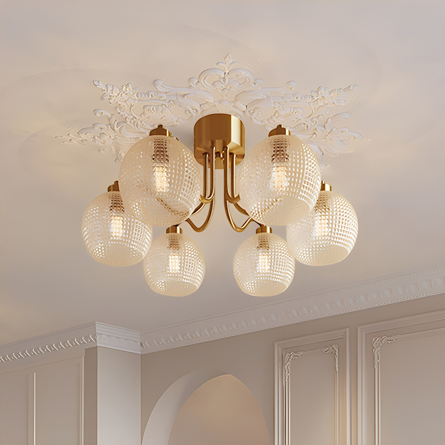 バブルシーリングライト | ゴールドフレームと透明ガラスが映える個性