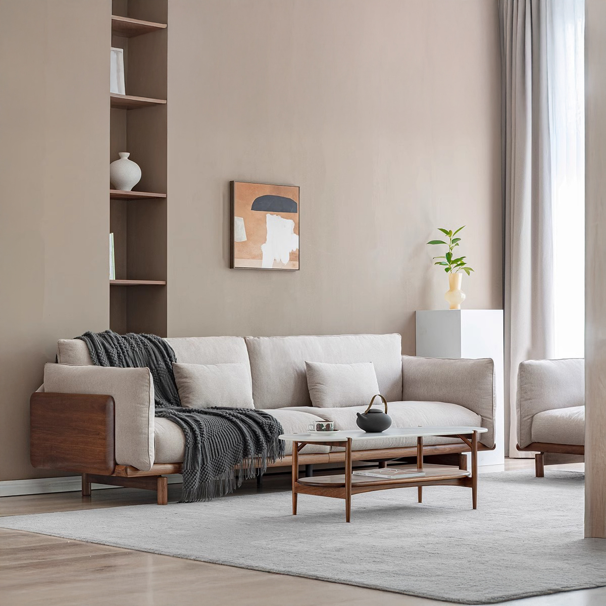 北欧風ブラックウォールナット材コンフォートソファ