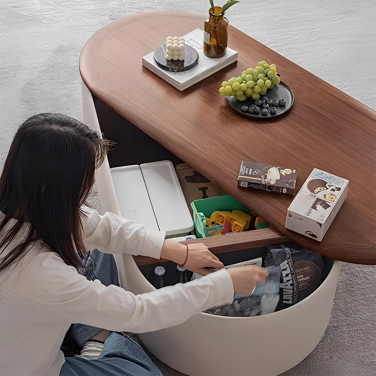 回転天板収納ローテーブル | 収納力と多機能性を備えた高級感ある