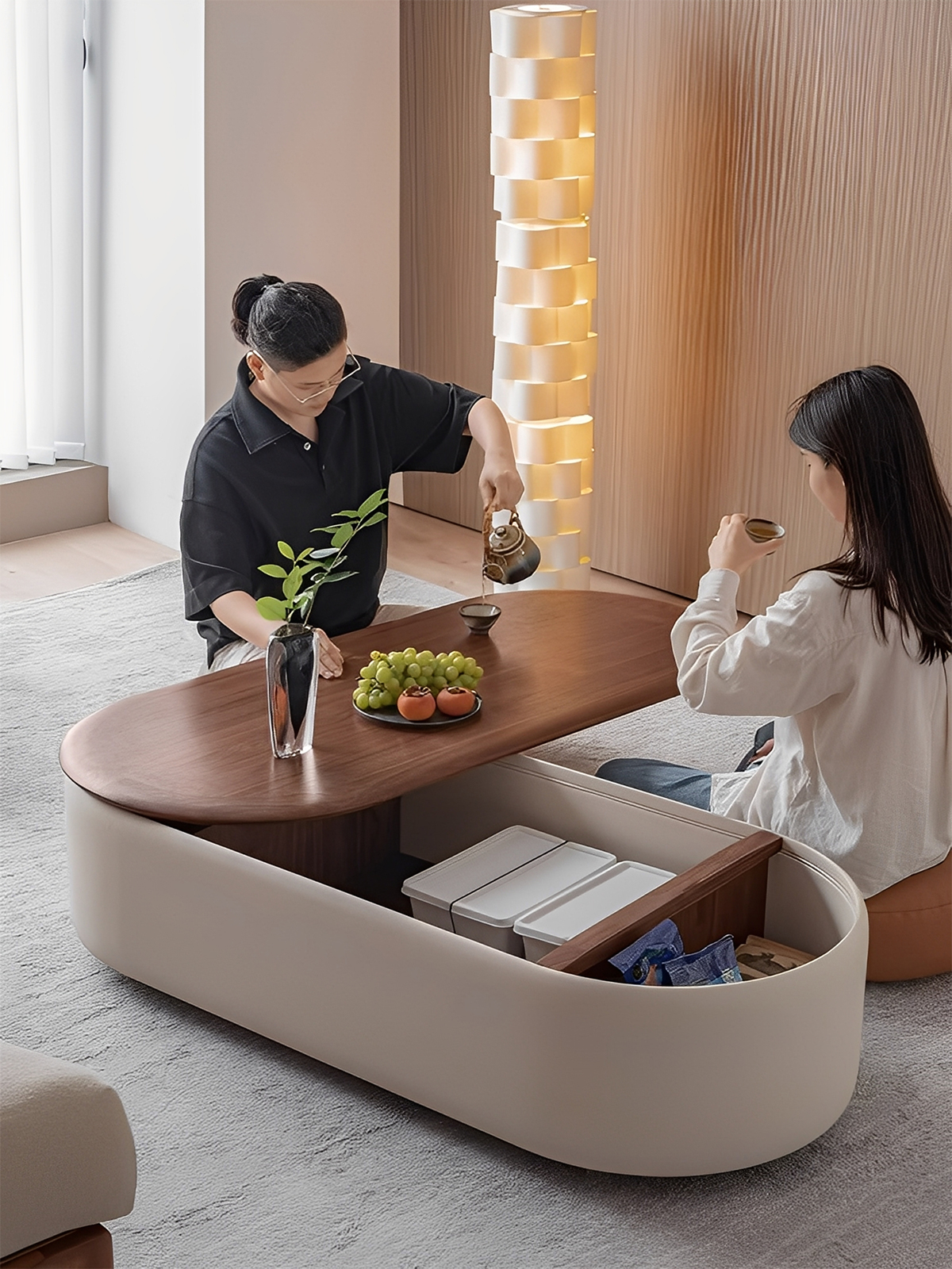 回転天板収納ローテーブル