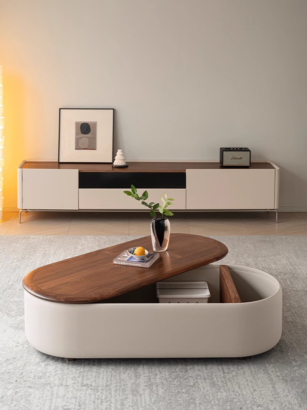 回転天板収納ローテーブル