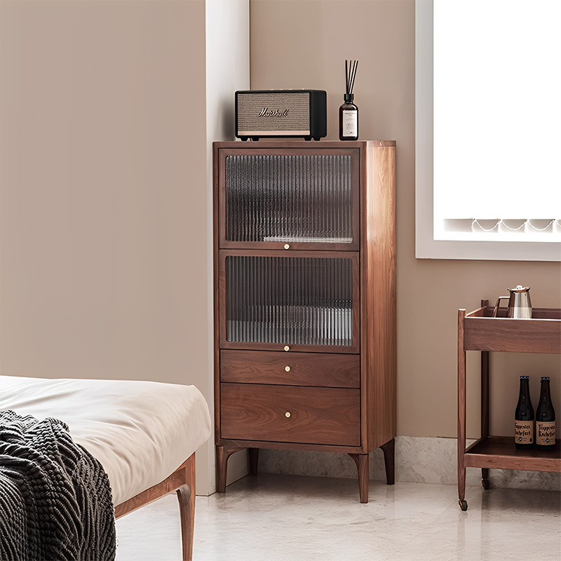 リブガラス2段引き出し付きキャビネット