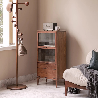 リブガラス2段引き出し付きキャビネット