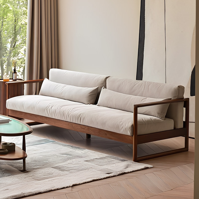 天然木ぜいたくクッションカウチソファ