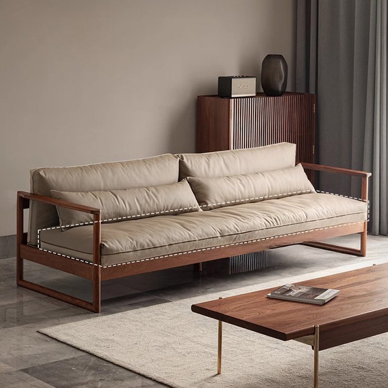 天然木ぜいたくクッションカウチソファ