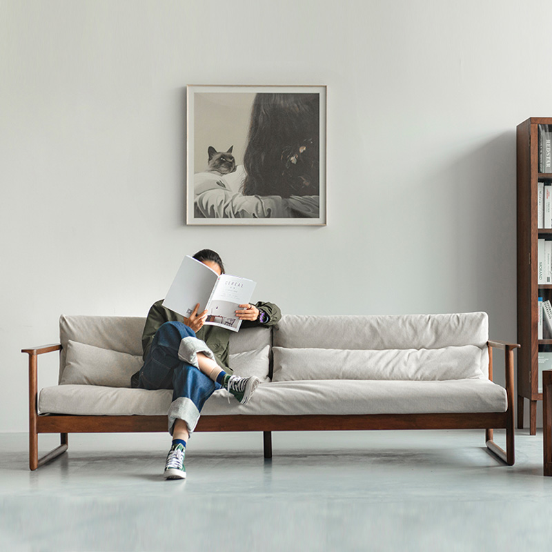 天然木ぜいたくクッションカウチソファ