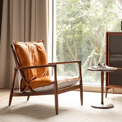 本革調クッション付きアームチェア