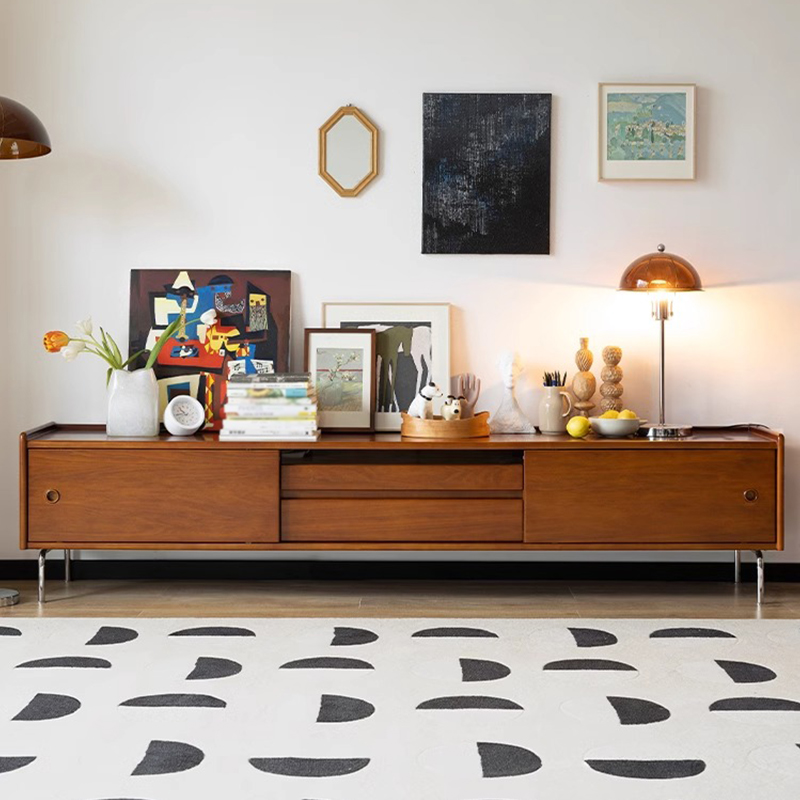 ツゲ材 レトロ調ステンレス脚テレビボード