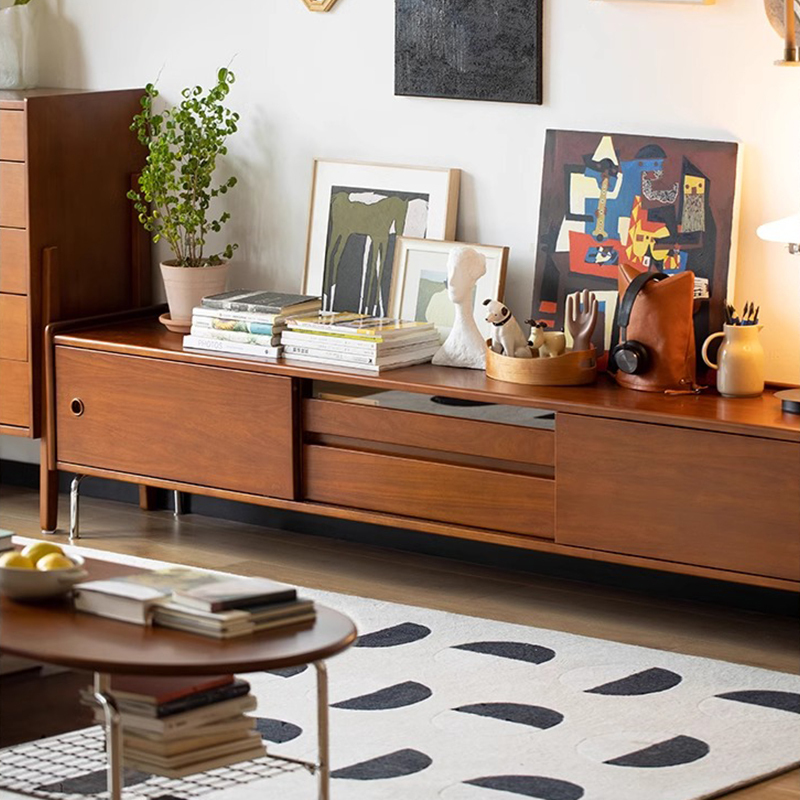 ツゲ材 レトロ調ステンレス脚テレビボード