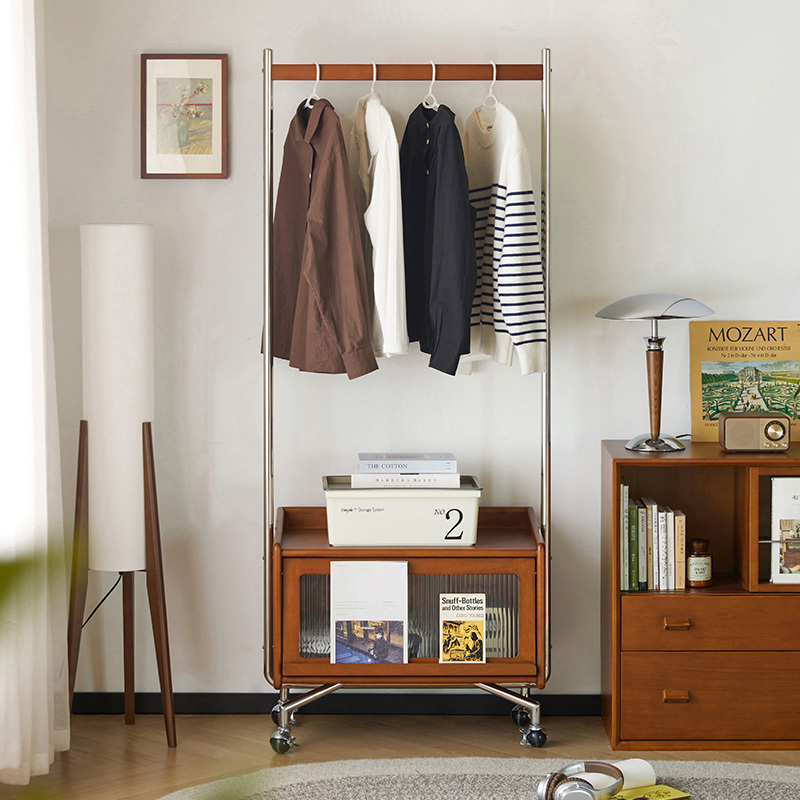 ツゲ材 キャスター付きハンガーラック