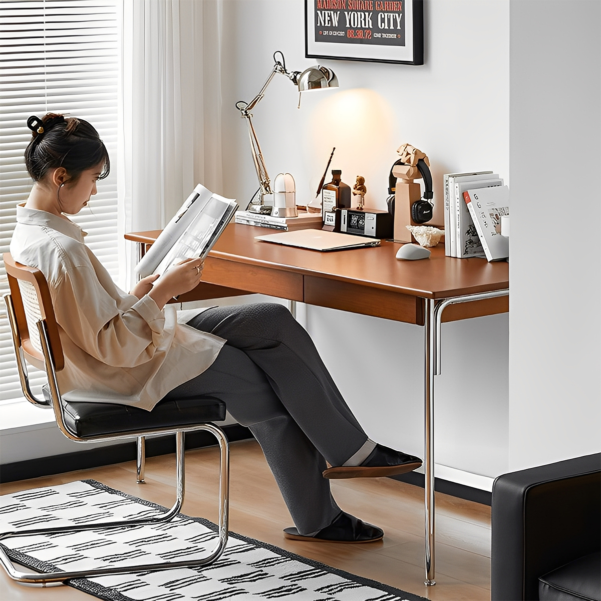 ツゲ材 木製シンプルデスク | ナチュラルな素材感の宿る安心の