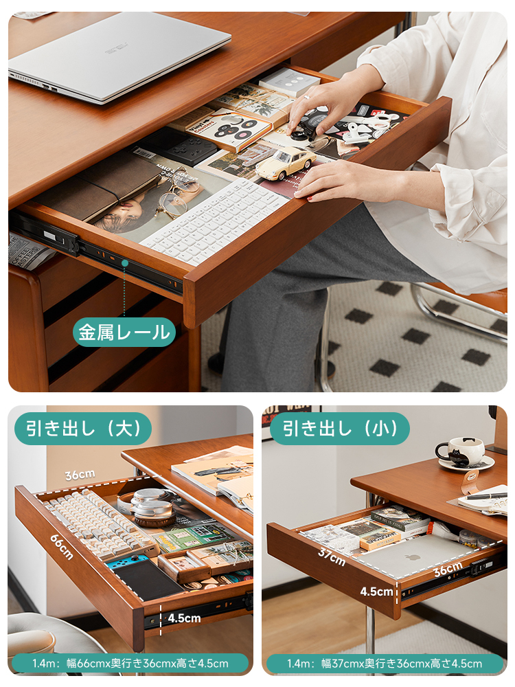 ツゲ材 木製シンプルデスク