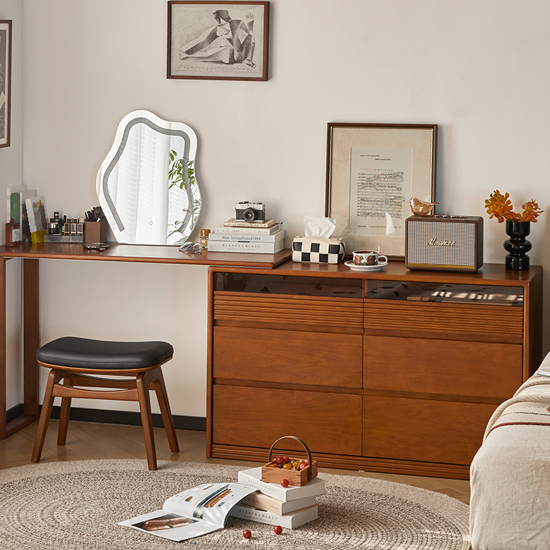 ツゲ材 収納一体型ドレッサー | まとめて収まる大容量、身支度が