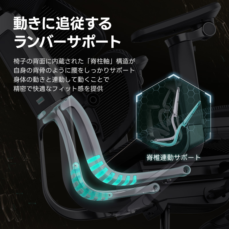 【OUTLET品】AXISU アクシスレザーリュクスオフィスチェア動きに追従するランバサポート椅子の背面に内蔵された「脊柱軸」構造が自身の背骨のように腰をしっかりポート身体の動きと連動して動くことで精密で快適なフィット感を提供脊椎連動サポード