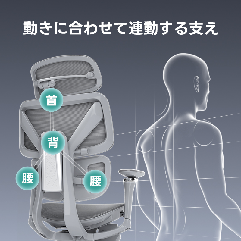 【OUTLET品】AXISU アクシスエルゴコアオフィスチェア動きに合わせて連動する支え首背腰腰