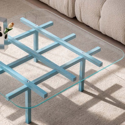 格子デザインガラステーブル