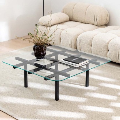 格子デザインガラステーブル